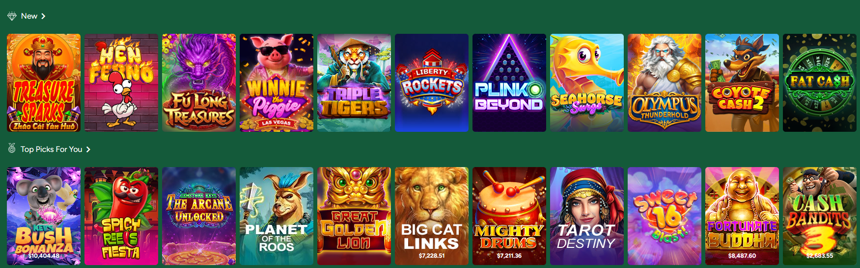 Fairgo pokies lobby with new games and top picks