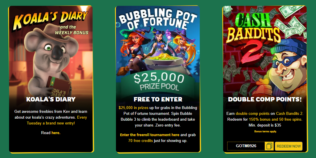 Fairgo bonus offers: Koala's Diary, free tournament and double comp points