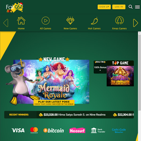 Fairgo Casino home screen New Games with free spins and similar bonuses. Cash Bandits all the way!
